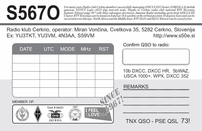 S567O QSL Card rear