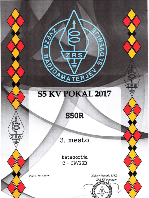 Leo Xhoko, S50R KV POKAL 2017 3. mesto kategorija C - CW/SSB